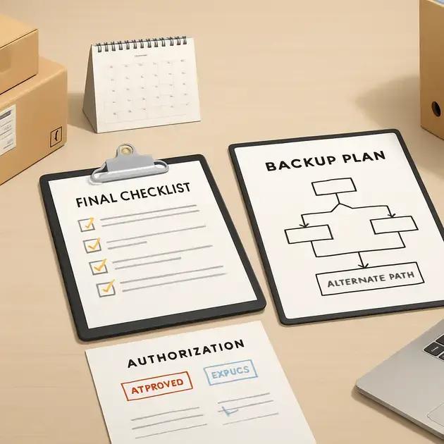 Checklist final para fornecedores, plano B e autorizações
