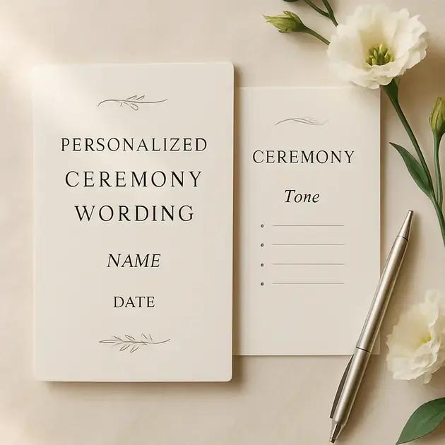 Como personalizar o texto com nome, data e tom da cerimônia Como personalizar o texto com nome, data e tom da cerimônia
