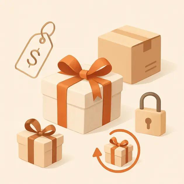 Cuidados com taxas, frete, privacidade e troca de presentes