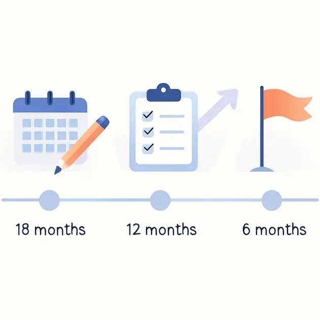 Quando começar a planejar: linha do tempo de 18, 12 e 6 meses